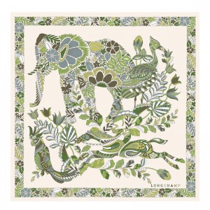Longchamp Forêt 50 Women Scarf Green / Multicolor | Australia-940UBTOFV