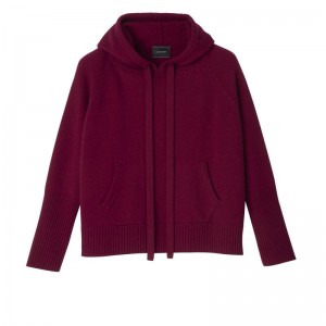 Longchamp Hoodie Women Jumper Dark Red | Australia-256YSJTIQ