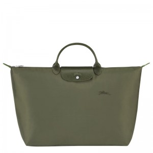 Longchamp Le Pliage Green L Men Travel Bag Dark Green | Australia-097VLWTEA