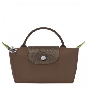 Longchamp Le Pliage Green With Handle Men Pouch Dark Brown | Australia-512MGDOFB