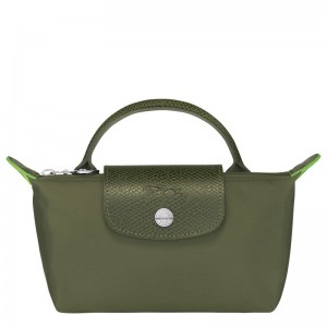 Longchamp Le Pliage Green With Handle Men Pouch Dark Green | Australia-217XMGNYU