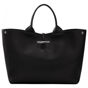 Longchamp Le Roseau L Women Handbag Black | Australia-871YGVBNI