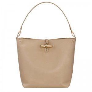 Longchamp Le Roseau M Women Hobo Bag Beige | Australia-950CBZEHA
