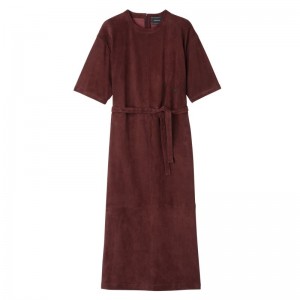 Longchamp Leather Long Women Dress Burgundy | Australia-960UNKGCM