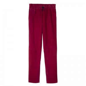 Longchamp Leather Straight Women Pants Dark Red | Australia-849QWOKST