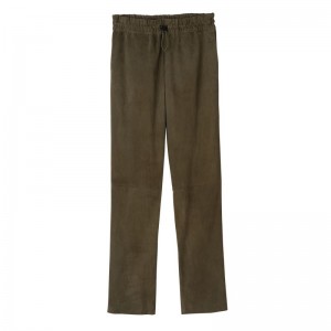 Longchamp Leather Straight Women Pants Khaki | Australia-170VSPUJY