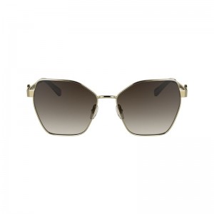 Longchamp Metal Women Sunglasses Gold / Brown | Australia-654NMWJCT