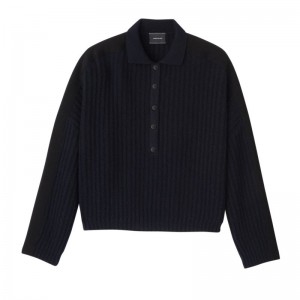 Longchamp Polo Collar Women Jumper Navy | Australia-961IVWJKE