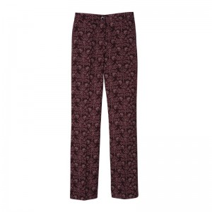Longchamp Printed Gabardine Women Pants Burgundy | Australia-857QZOGTR