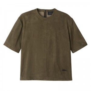 Longchamp Short Leather Women Top Khaki | Australia-540GCIDLU