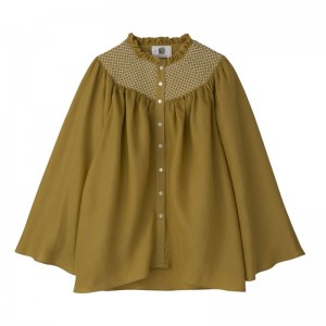 Longchamp Smocked Veil Women Blouse Olive | Australia-376QAKUVX