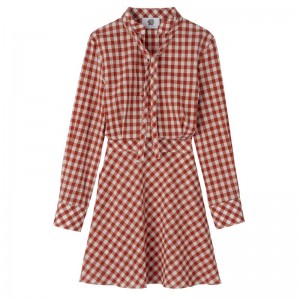 Longchamp Vichy Jacquard Women Dress Coral / White | Australia-478HJXBYN