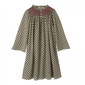 Longchamp Vichy Jacquard Women Dress Olive | Australia-972JWMYRS