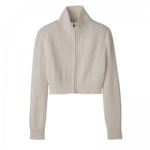 Longchamp Zip Collar Short Women Cardigan Cream | Australia-208XKEOBS