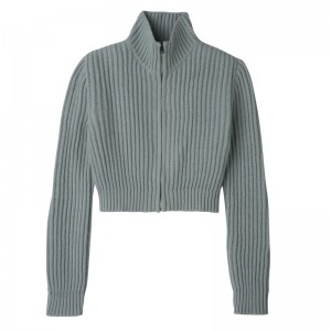 Longchamp Zip Collar Short Women Cardigan Blue | Australia-860YIDHCA