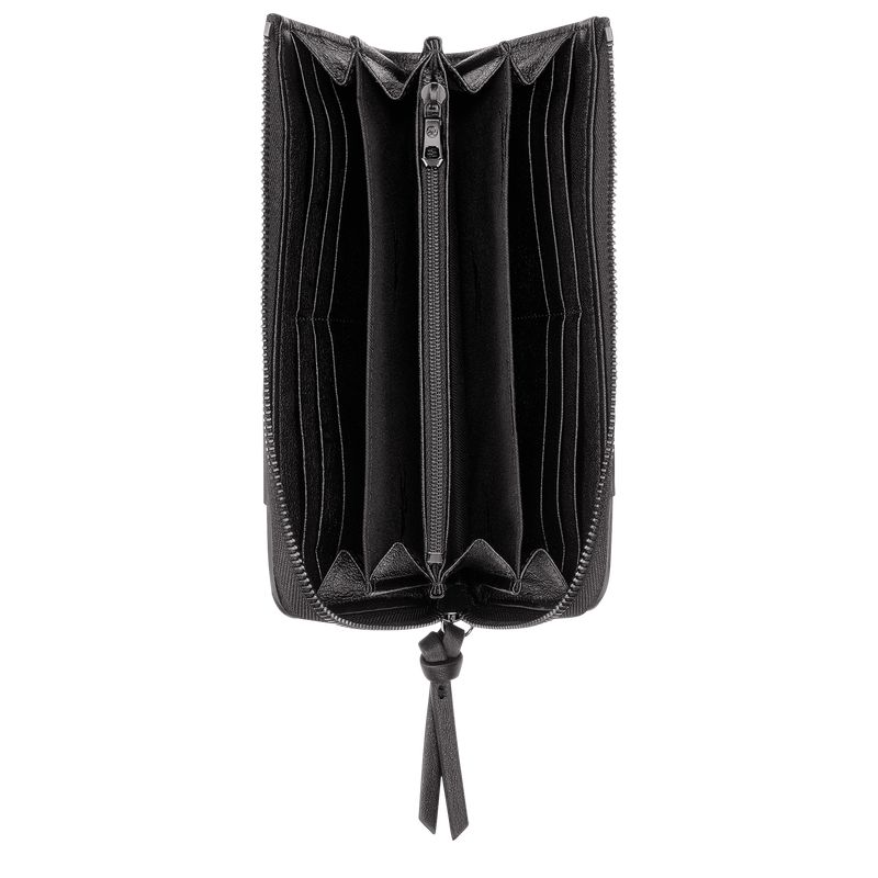 Longchamp 3D Zip Around Women Wallet Black | Australia-938DIXKFY