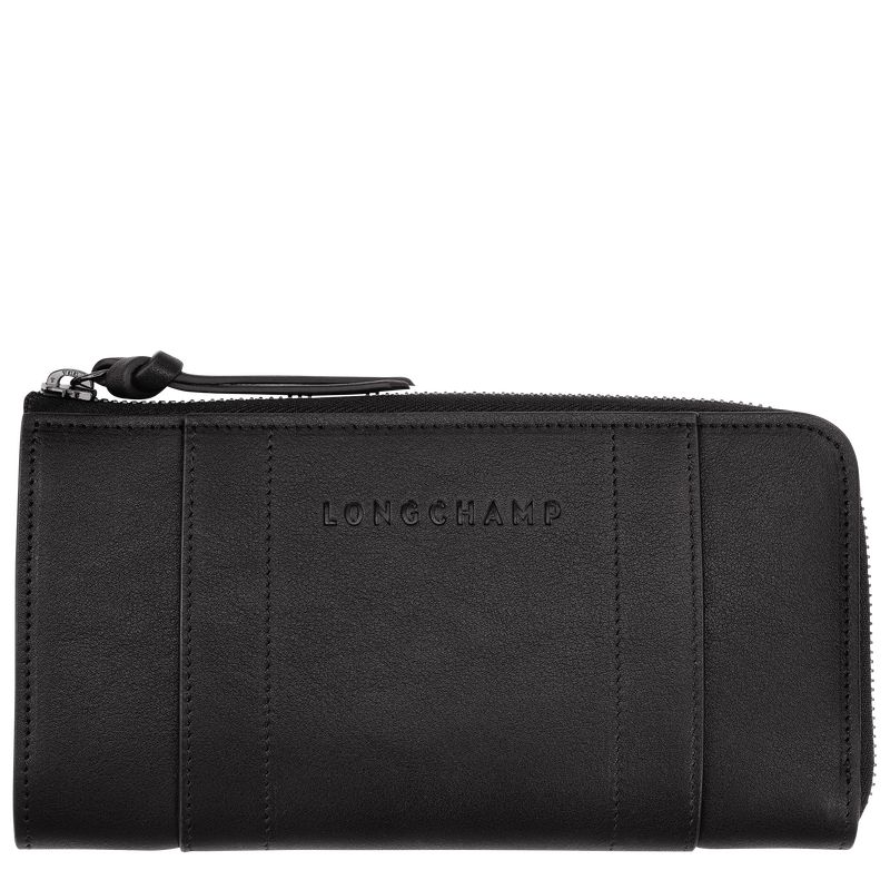 Longchamp 3D Zip Around Women Wallet Black | Australia-938DIXKFY