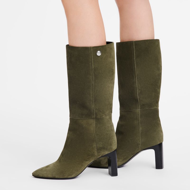 Longchamp Allure Heel Women Boots Khaki | Australia-937CGPWEN