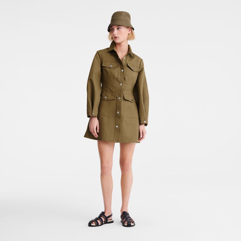 Longchamp Canvas Women Dress Olive | Australia-893UNXBPK