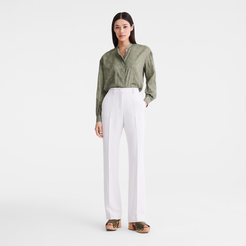 Longchamp Crepe Women Pants Cream | Australia-129LHOQSY