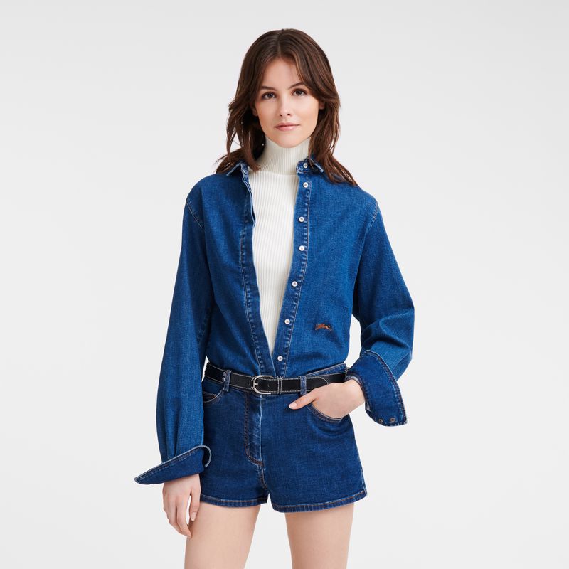 Longchamp Denim Women Shirts Blue | Australia-127RXMFLZ