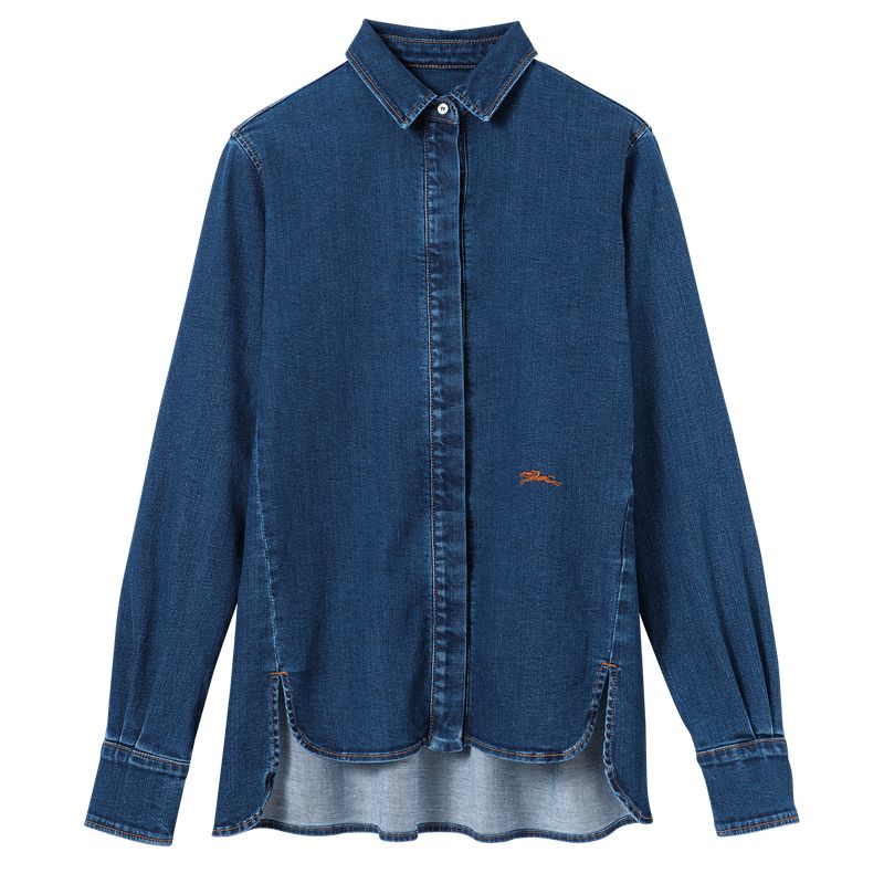Longchamp Denim Women Shirts Blue | Australia-127RXMFLZ