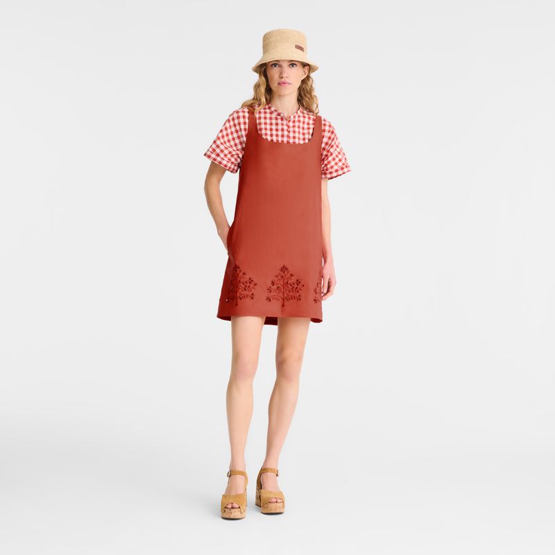 Longchamp Embroidered Canvas Women Dress Pink | Australia-859FMWXAQ