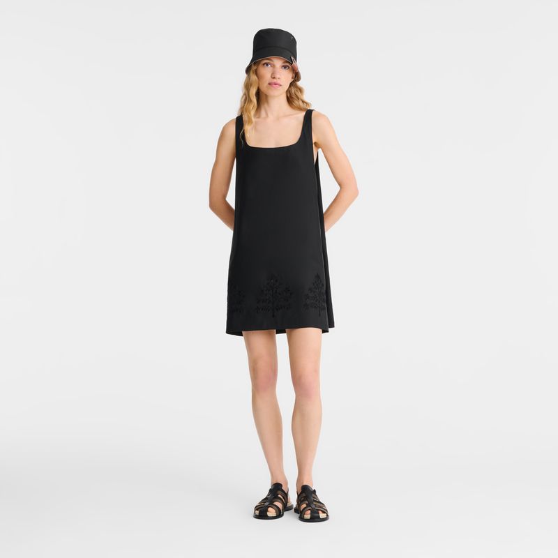 Longchamp Embroidered Canvas Women Dress Black | Australia-357ZIPBHJ
