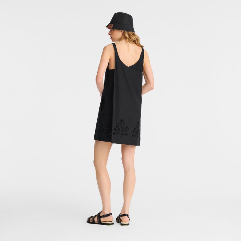 Longchamp Embroidered Canvas Women Dress Black | Australia-357ZIPBHJ