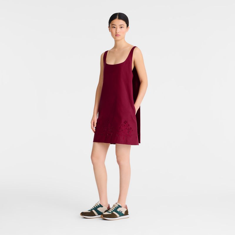 Longchamp Embroidered Canvas Women Dress Dark Red | Australia-960ZXWDCL