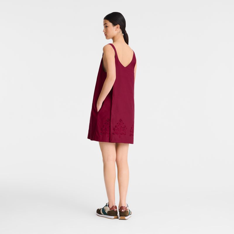 Longchamp Embroidered Canvas Women Dress Dark Red | Australia-960ZXWDCL