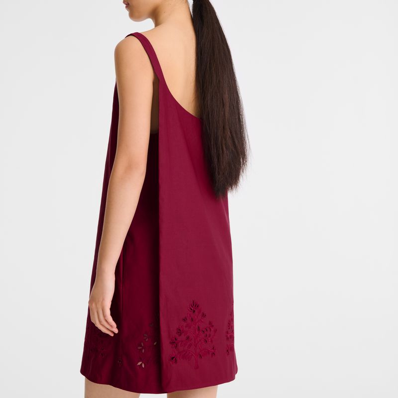 Longchamp Embroidered Canvas Women Dress Dark Red | Australia-960ZXWDCL