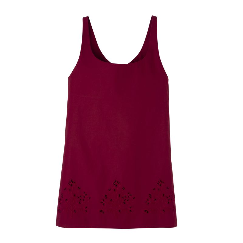 Longchamp Embroidered Canvas Women Dress Dark Red | Australia-960ZXWDCL