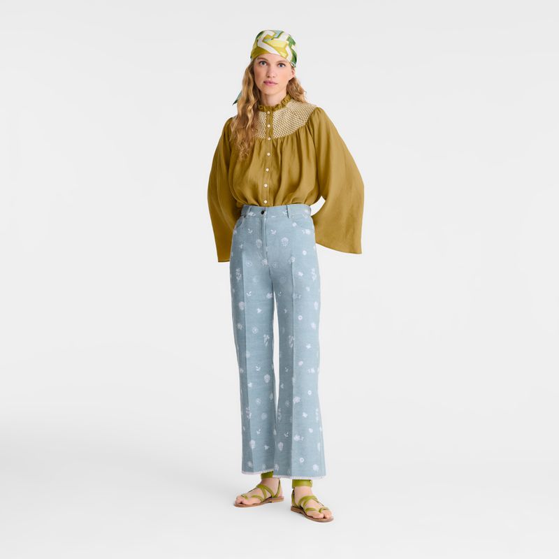 Longchamp Embroidered Denim Women Jeans Blue | Australia-263AXNPWE