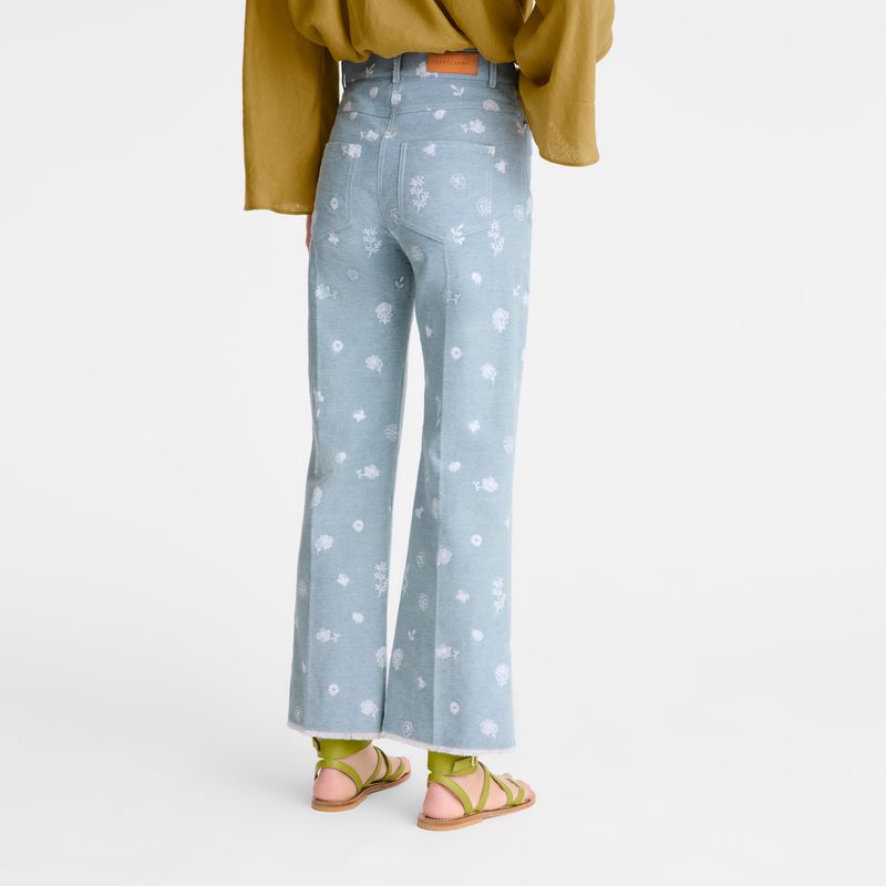 Longchamp Embroidered Denim Women Jeans Blue | Australia-263AXNPWE