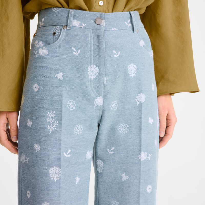 Longchamp Embroidered Denim Women Jeans Blue | Australia-263AXNPWE