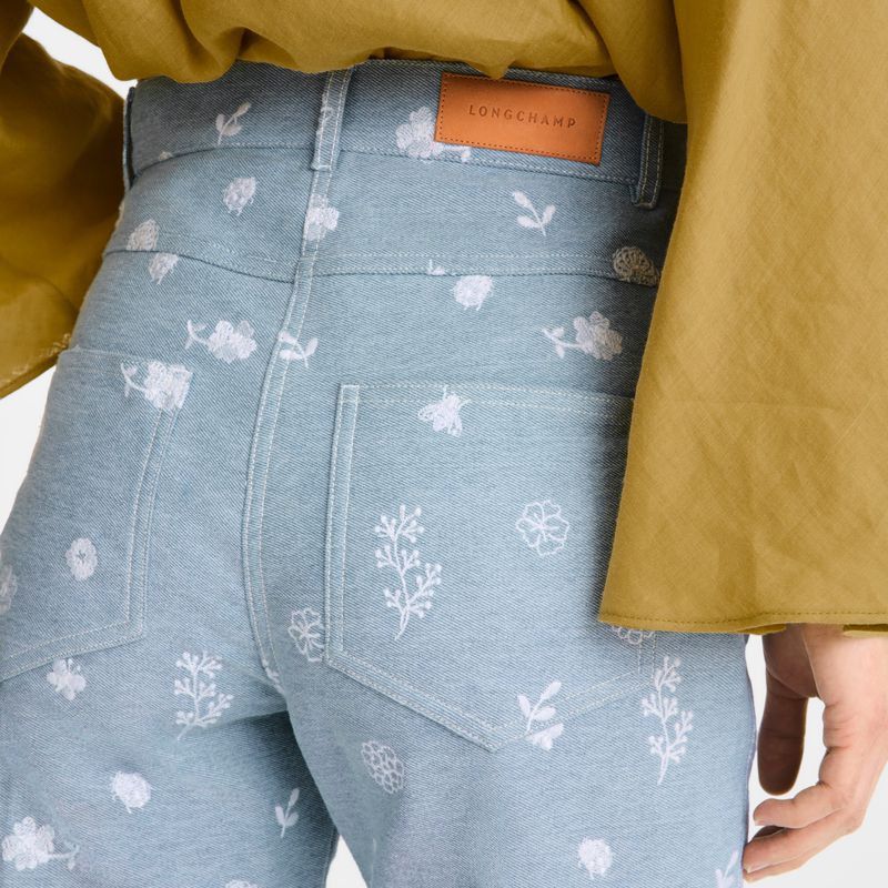 Longchamp Embroidered Denim Women Jeans Blue | Australia-263AXNPWE