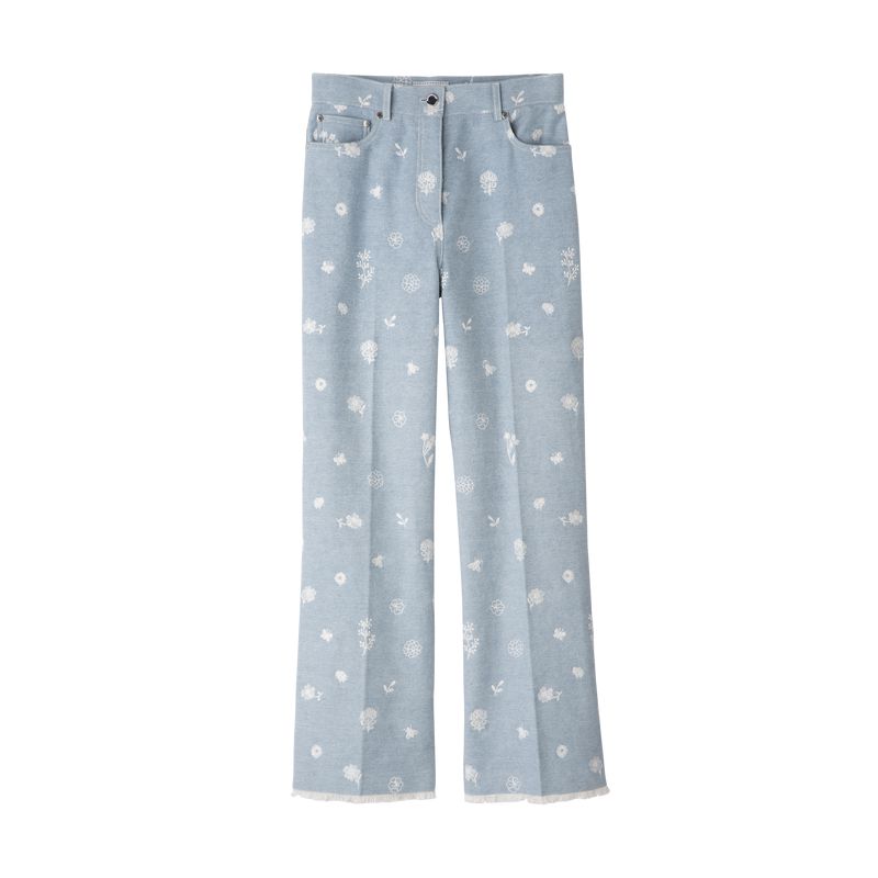 Longchamp Embroidered Denim Women Jeans Blue | Australia-263AXNPWE
