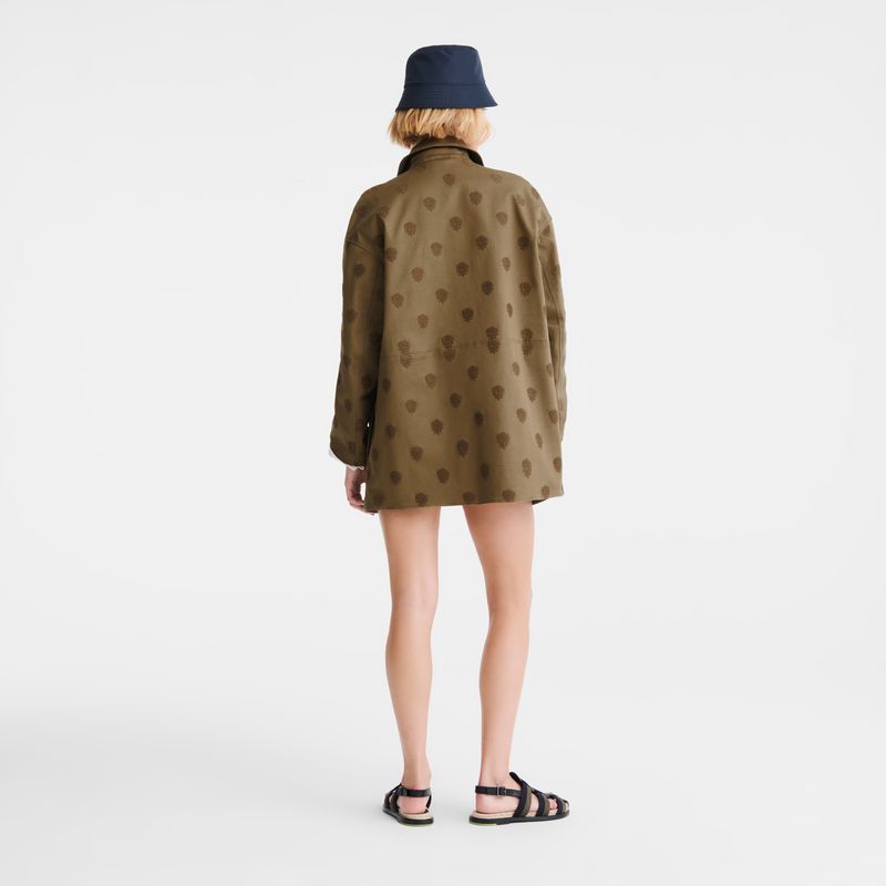 Longchamp Embroidered Gabardine Women Coat Olive | Australia-386YFCATQ
