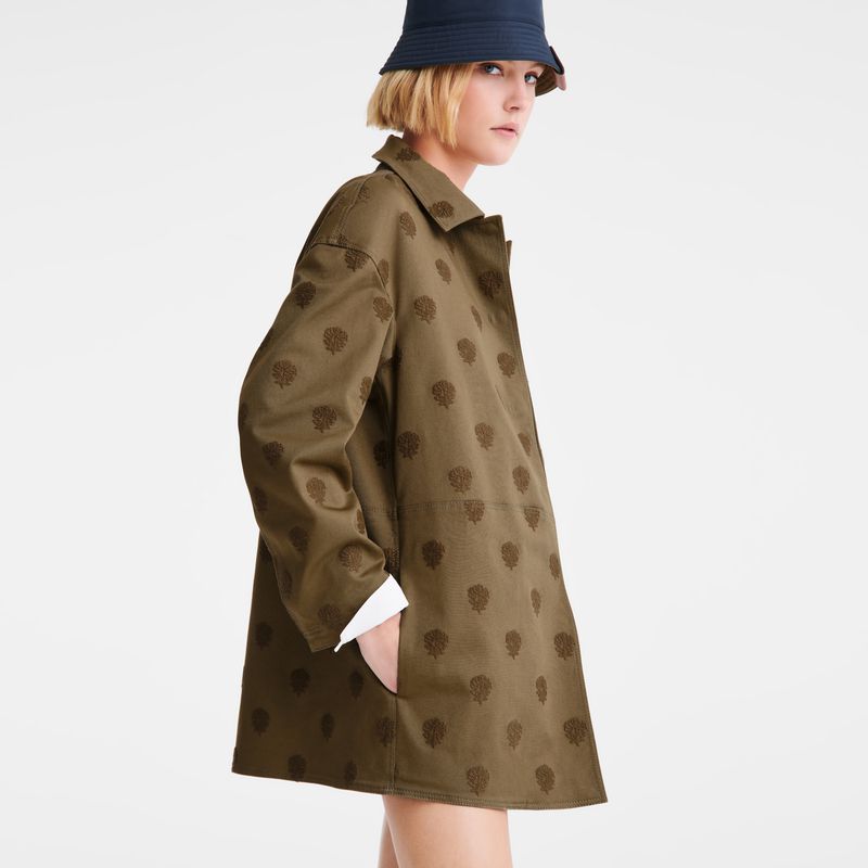 Longchamp Embroidered Gabardine Women Coat Olive | Australia-386YFCATQ
