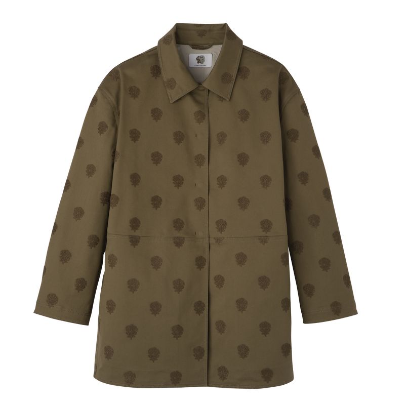 Longchamp Embroidered Gabardine Women Coat Olive | Australia-386YFCATQ