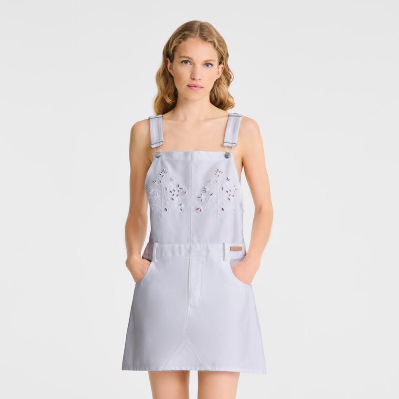 Longchamp Embroidered Gabardine Women Dress White | Australia-678NUFMED