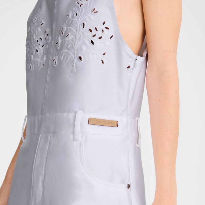 Longchamp Embroidered Gabardine Women Dress White | Australia-678NUFMED