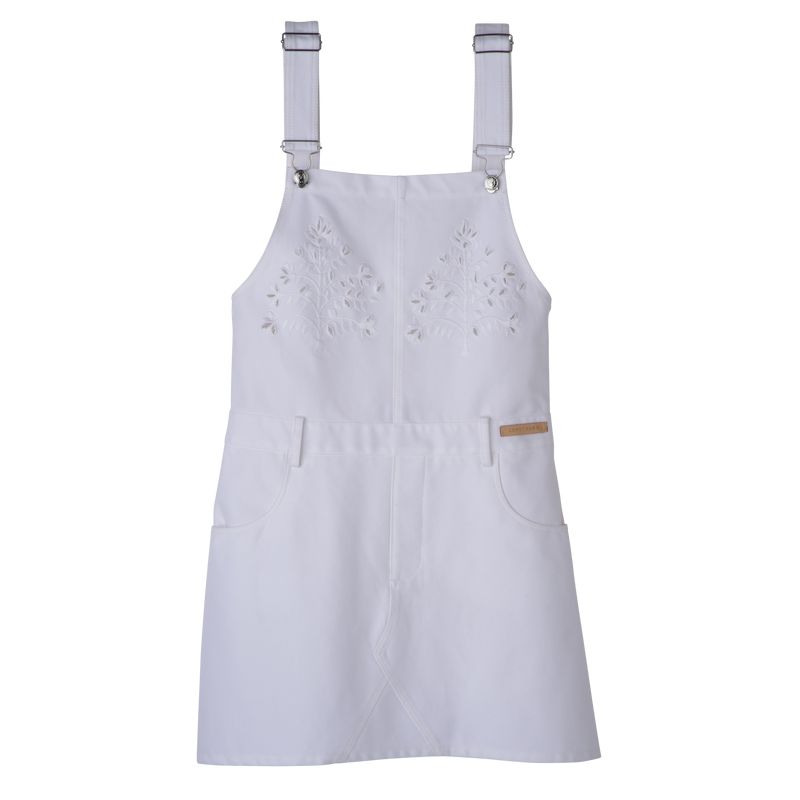 Longchamp Embroidered Gabardine Women Dress White | Australia-678NUFMED