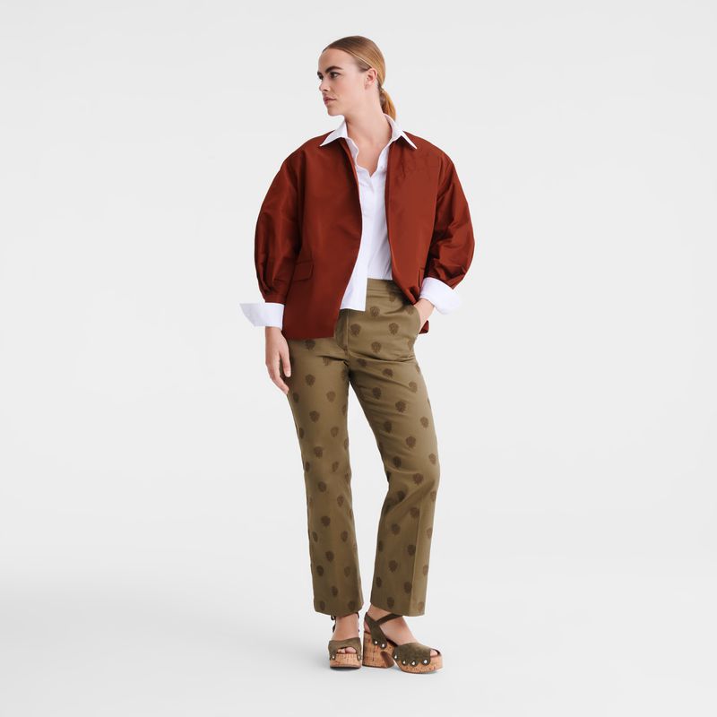 Longchamp Embroidered Gabardine Women Pants Olive | Australia-384IWUGHD
