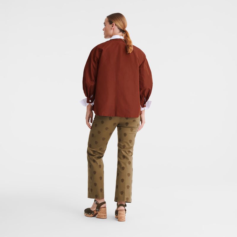 Longchamp Embroidered Gabardine Women Pants Olive | Australia-384IWUGHD