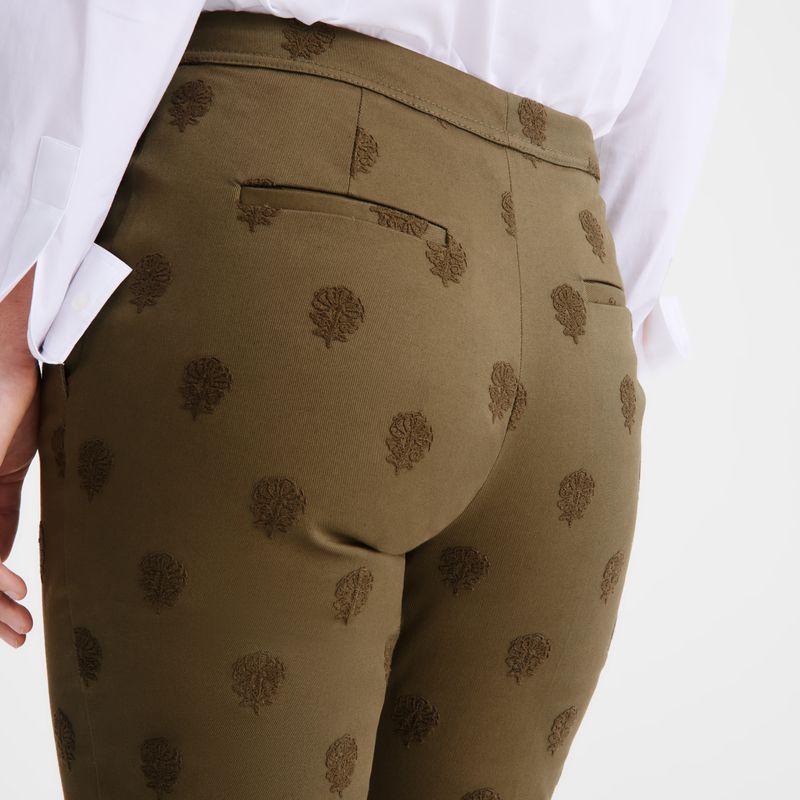 Longchamp Embroidered Gabardine Women Pants Olive | Australia-384IWUGHD