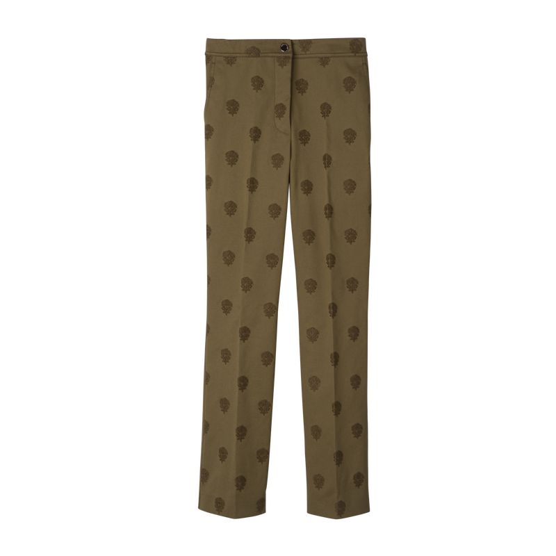 Longchamp Embroidered Gabardine Women Pants Olive | Australia-384IWUGHD