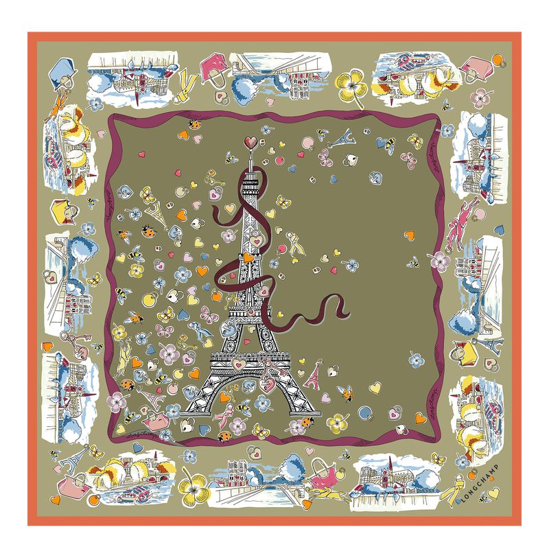 Longchamp Equestrian Tower 50 Women Scarf Olive / Multicolor | Australia-583DWUEJP