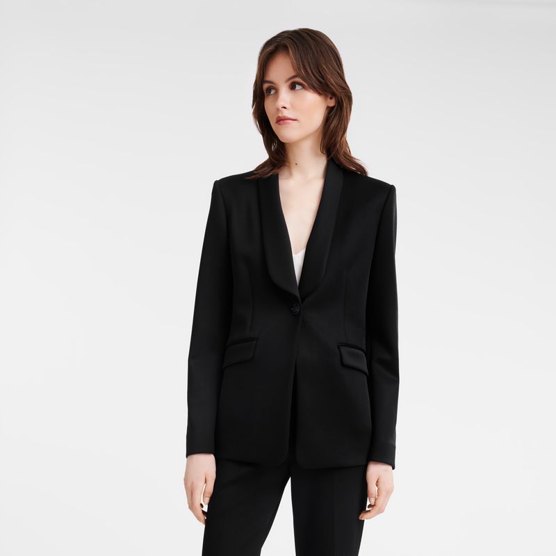 Longchamp Fitted Women Jacket Black | Australia-508JNSKDQ